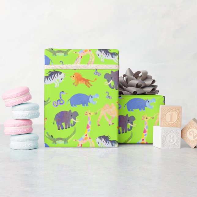 Wild Safari über grünes Lizard Wrapping Paper Geschenkpapier (Babyparty)