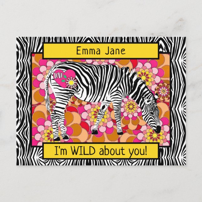 Wild Safari Zebra Hippie Valentine's Day Postkarte (Vorderseite)