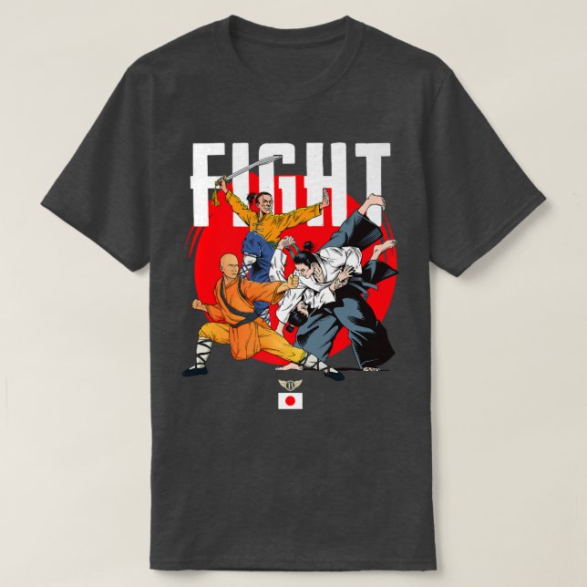 Wild Samurai Kung Fu Men kämpft gegen Neuheit Graf T-Shirt (Design vorne)