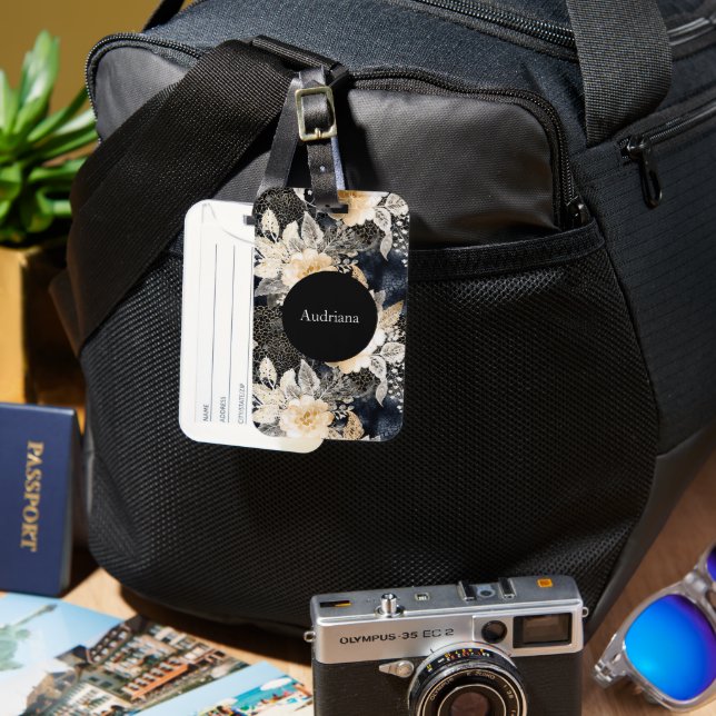 Wild Schwarzer Cream Leopard Tier Floral Gepäckanhänger (Vorderseite & Rückseite)