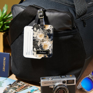 Wild Schwarzer Cream Leopard Tier Floral Gepäckanhänger