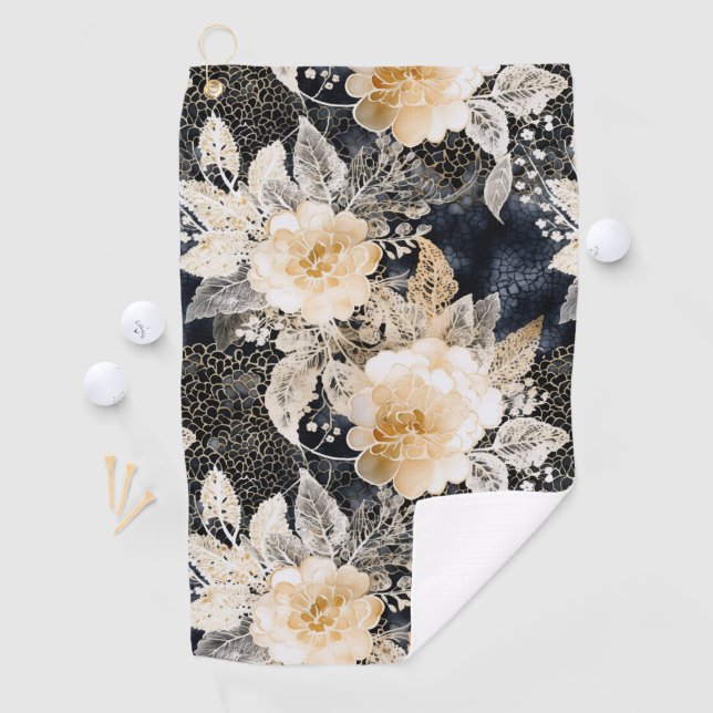 Wild Schwarzer Cream Leopard Tier Floral Golfhandtuch (Insitu)