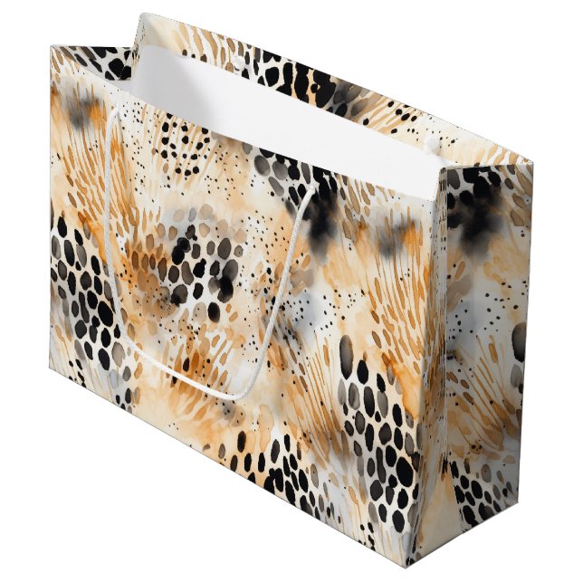 Wild Schwarzer Cream Leopard Tier Floral Große Geschenktüte (Vorderseite Schrägansicht)