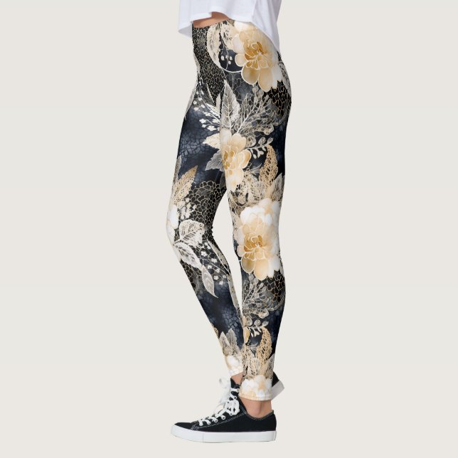 Wild Schwarzer Cream Leopard Tier Floral Leggings (Links)