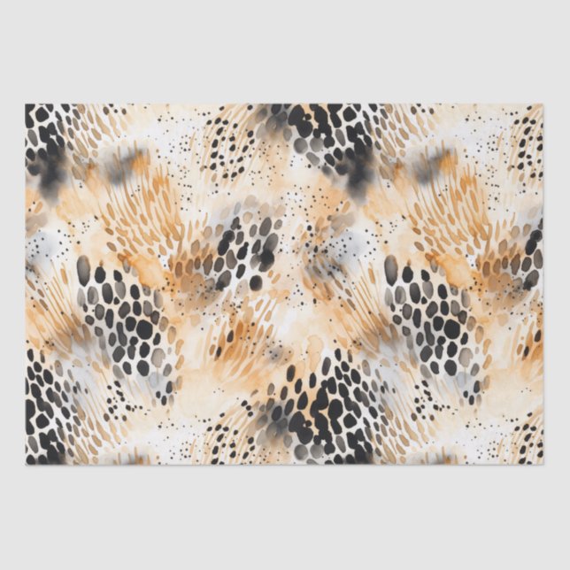 Wild Schwarzer Cream Leopard Tier Floral Seidenpapier (Vorderseite)