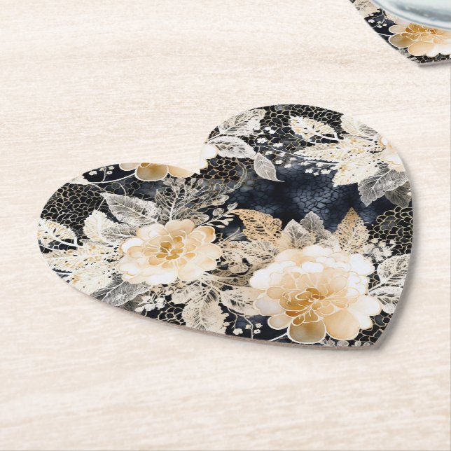 Wild Schwarzer Cream Leopard Tier Floral Untersetzer (angewinkelt)