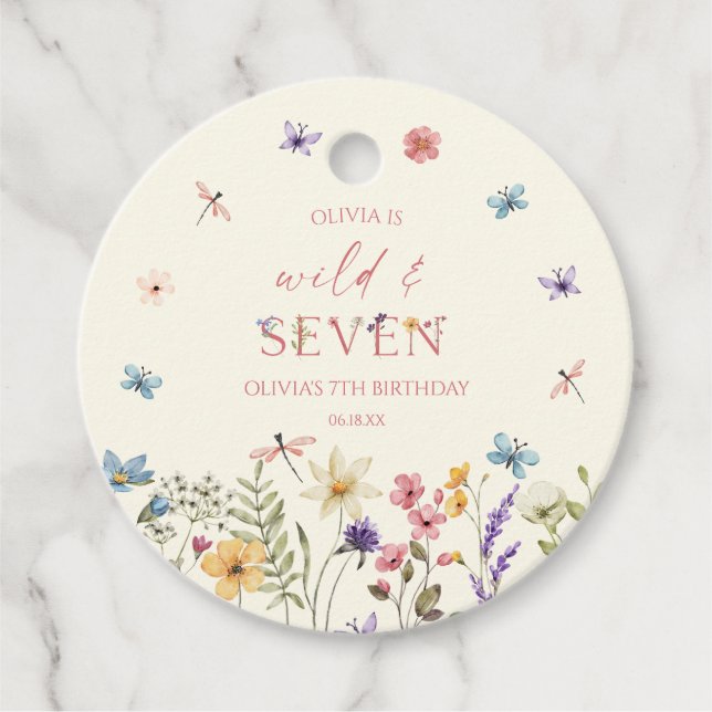 Wild & Seven Wildflower 7. Geburtstagsfeier Geschenkanhänger (Vorderseite)