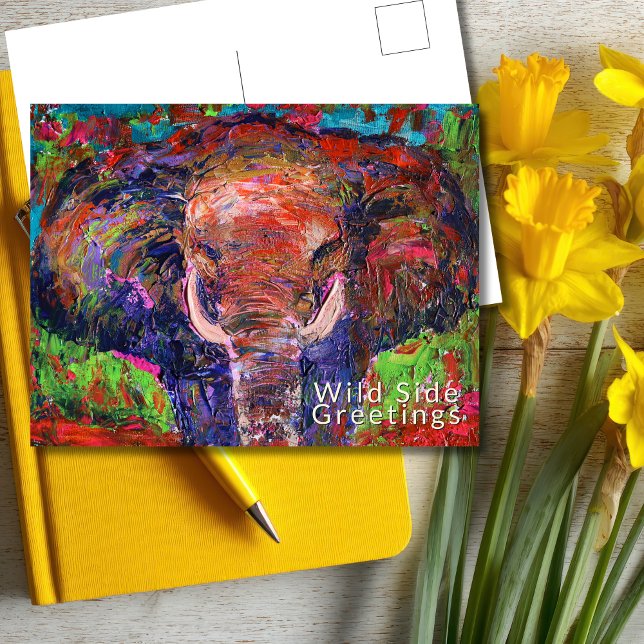 Wild Side Greetings Abstrakt Elephant Postkarte (Von Creator hochgeladen)