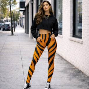 Wild Side Tiger Print Orange Schwarz Halloween Leggings