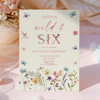 Wild & Six Wildflower Floral 6th Birthday Party Einladung