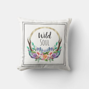 "WILD SOUL" Goldrahmen Natur Geweih Kranz Boho Kissen