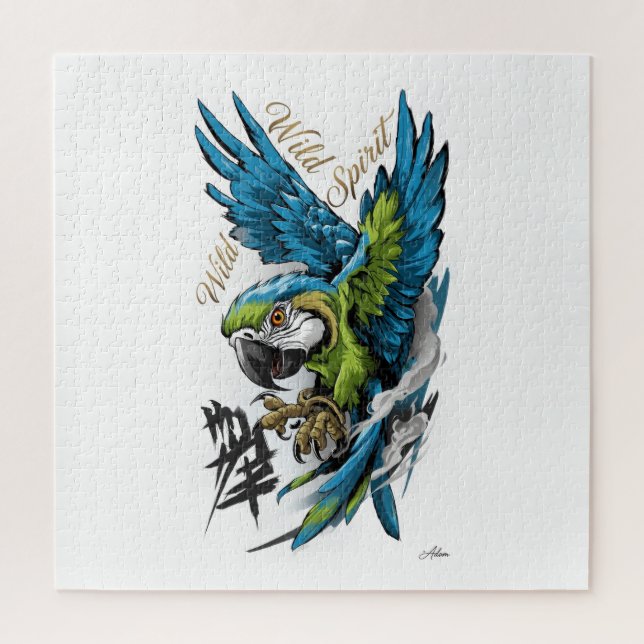 Wild Spirit Ara Langarmshirt Puzzle (Vertikal)