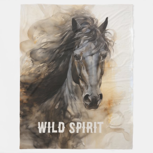 Wild Spirit Black Horse Portrait Fleecedecke (Vorderseite)