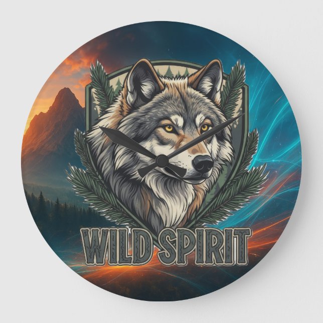 Wild Spirit Wolf - Wall Clock Große Wanduhr (Vorderseite)