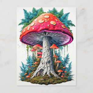 Wild Sprouting Psychedelic Mushrooms Art Postkarte