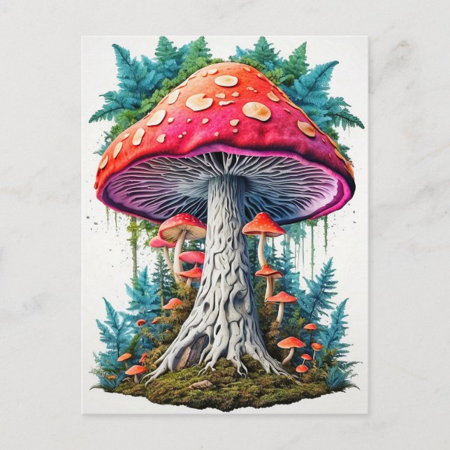 Wild Sprouting Psychedelic Mushrooms Art Postkarte (Vorderseite)
