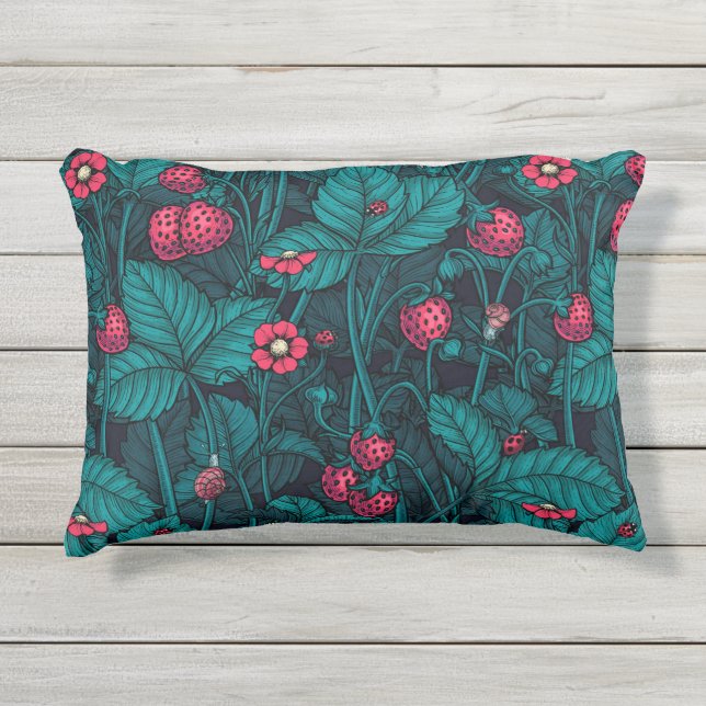 Wild strawberries, red and blue kissen für draußen (Vorderseite)