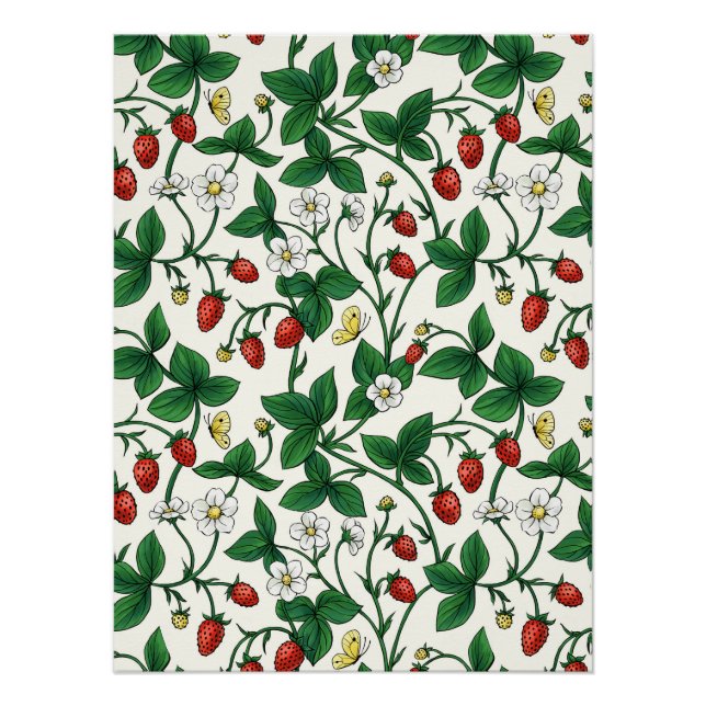 Wild strawberries red/yellow/green/off white poster (Vorderseite)