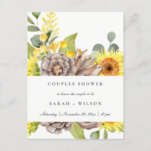 WILD SUNFLOWER EUCALYPTUS PINE FLORA COUPLE DUSCHE EINLADUNGSPOSTKARTE