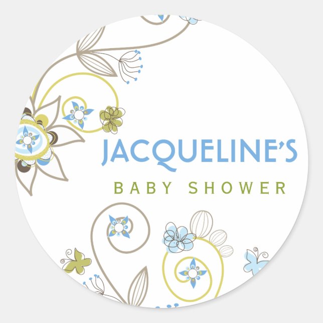 Wild Sweet Blue Blooms Baby Boy Shower Sticker (Vorderseite)