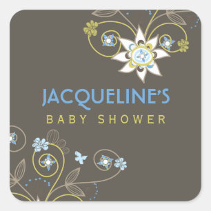 Wild Sweet Blue Blooms Baby Boy Shower Sticker