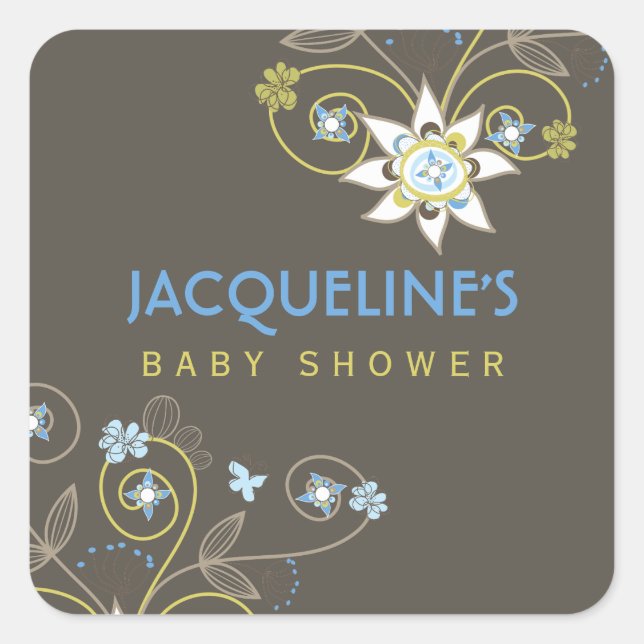 Wild Sweet Blue Blooms Baby Boy Shower Sticker (Vorderseite)
