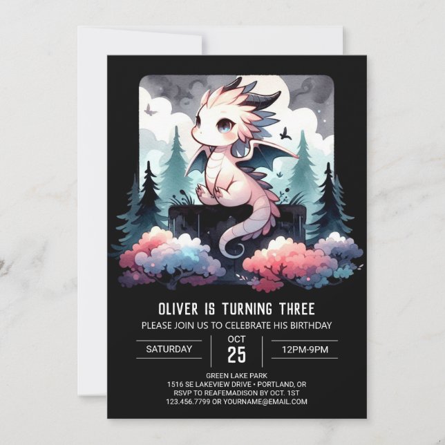 Wild Template Dragon Birthday Einladung (Vorderseite)