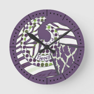 Wild Thing Purple Animal Print Numbered Runde Wanduhr
