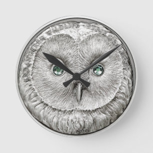 WILD THINGS: Silver Owl Round Wall Clock Runde Wanduhr