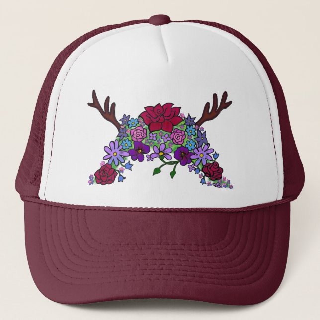 Wild Things Wildblume Queen Trucker Hat Truckerkappe (Vorderseite)
