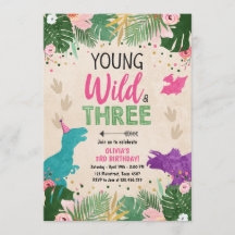 Wild Three Dino Party Girl Pink Dinosaur Geburtsta