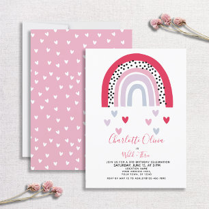 Wild & Three Pink Rainbow Girls Geburtstagsparty Einladung