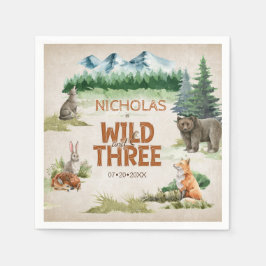 Wild Three Woodland Animal 3. Geburtstag Party Serviette