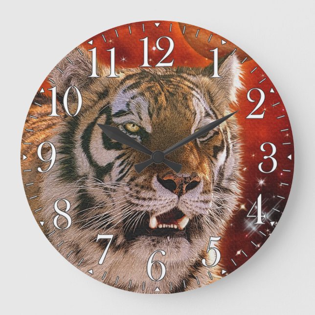 Wild Tiger Big Cat Art Tierliebhaber Wall Clock Große Wanduhr (Vorderseite)