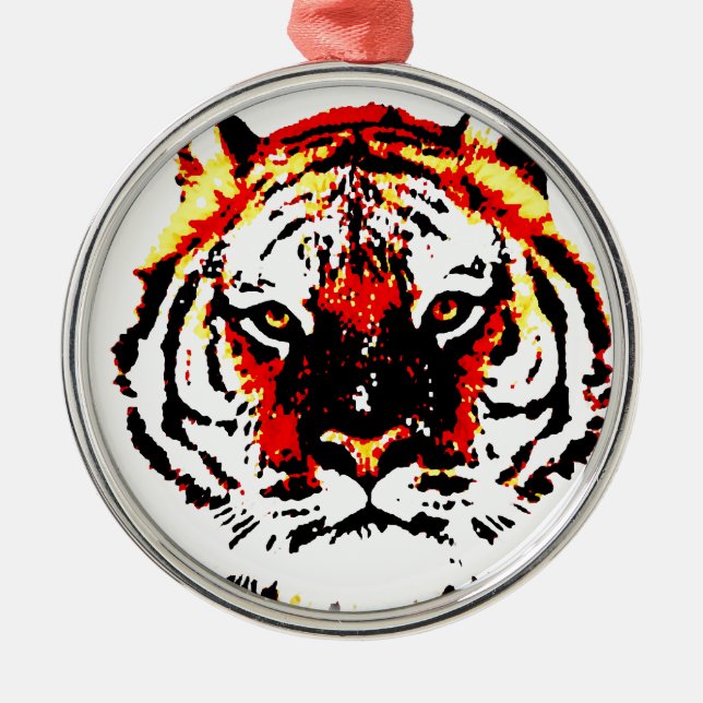 Wild Tiger Eyes Silbernes Ornament (Vorne)