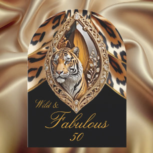 Wild Tiger Face fabelhaft 50 Geburtstag Bow Jewel Einladung