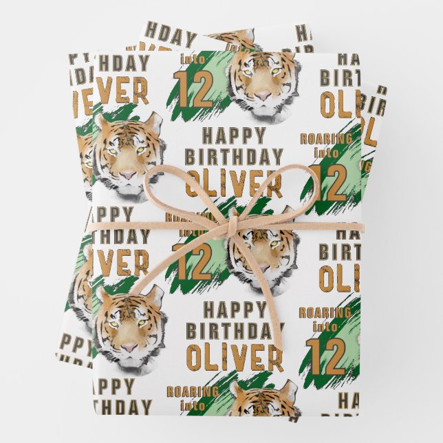 Wild Tiger Head Watercolor Birthday  Geschenkpapier Set (Beispiel)