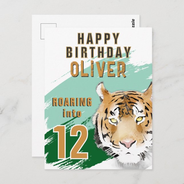 Wild Tiger Head Watercolor Birthday  Postkarte (Vorne/Hinten)