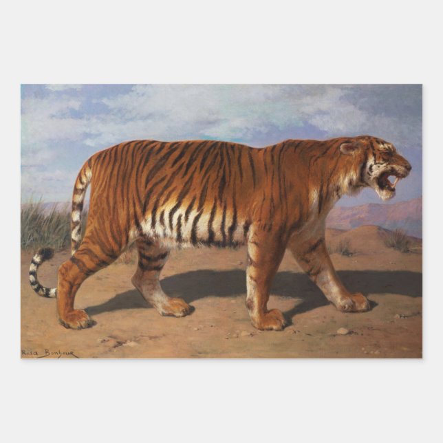 Wild Tiger Jagd auf seine Beute (von Rosa Bonheur) Geschenkpapier Set (Vorderseite)