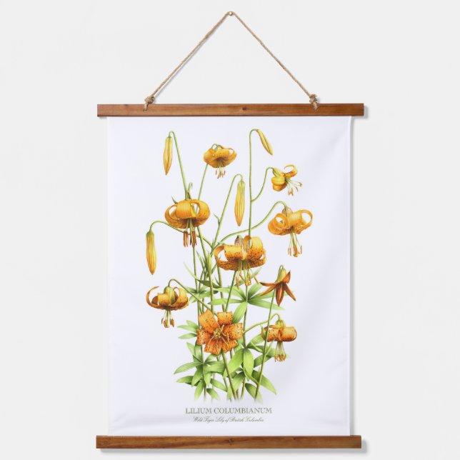 Wild Tiger Lilies Floral Botanische Kunst Wandteppich Mit Holzrahmen (Vorderseite)