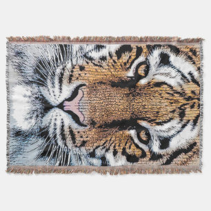 Wild Tiger Portrait Graphic Press Style Decke