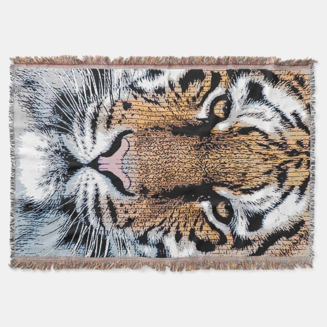 Wild Tiger Portrait Graphic Press Style Decke (Vorderseite)