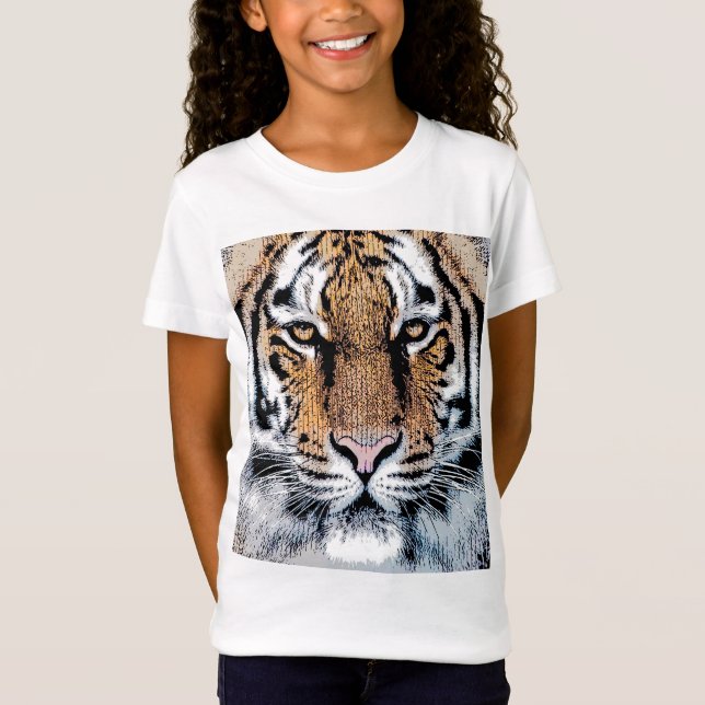 Wild Tiger Portrait Graphic Press Style T-Shirt (Vorderseite)