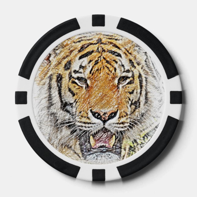 Wild Tiger Sketch - Safari Thema Pokerchips (Vorderseite)
