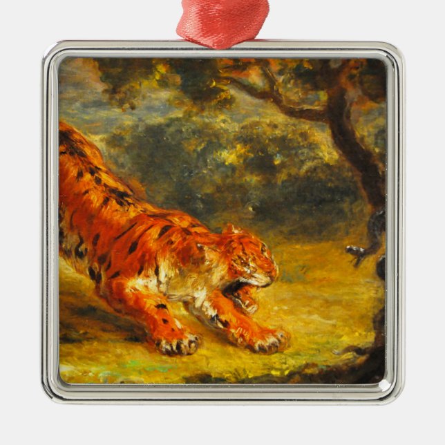 Wild Tiger und eine Schlange (Tierart) Ornament Aus Metall (Vorne)