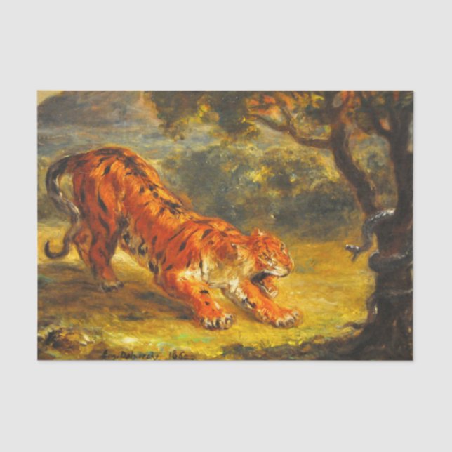 Wild Tiger und eine Schlange (Tierart) Seidenpapier (Vorderseite)
