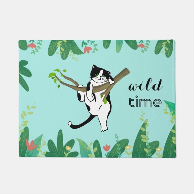 Wild Time Greenery Safari Kitty Cat Fußmatte (Vorderseite)