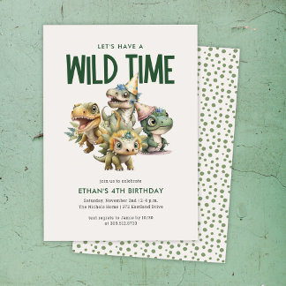 Wild Time Niedlich Dinosaur Kindergeburtstag Party Einladung