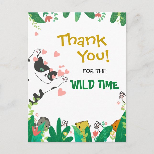 Wild Time Niedlich Tuxedo Kitty Cat Vielen Dank Postkarte (Vorderseite)