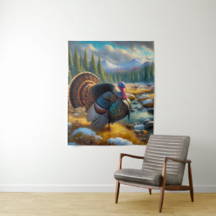 Wild Tom Turkey First Snow Wandteppich